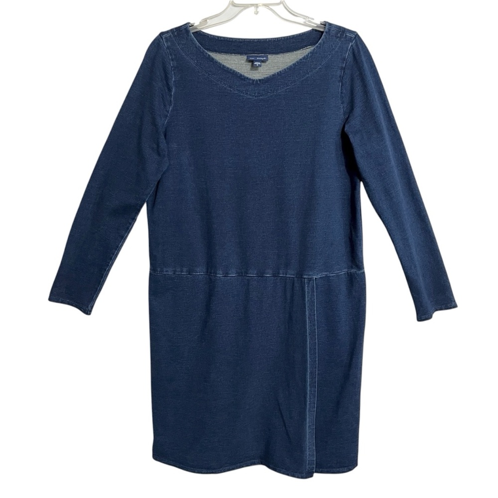 J. Jill Pure Jill Indigo Stretch Denim Faux Wrap Dress M Blue Comfy Knee Length